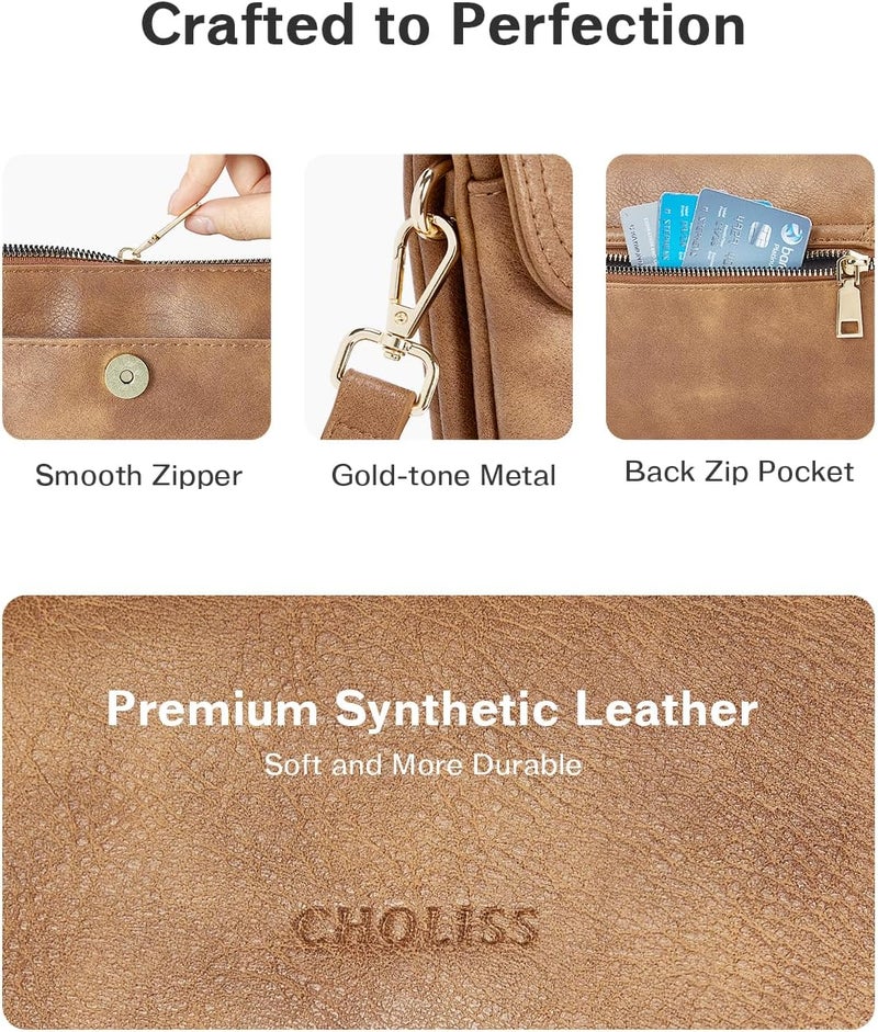 CHOLISS Small Crossbody Bags for Women, Vegan Leather Cell Phone Purse, Mini Travel Purse with Adjustable Strap Womens Gifts - Image 3